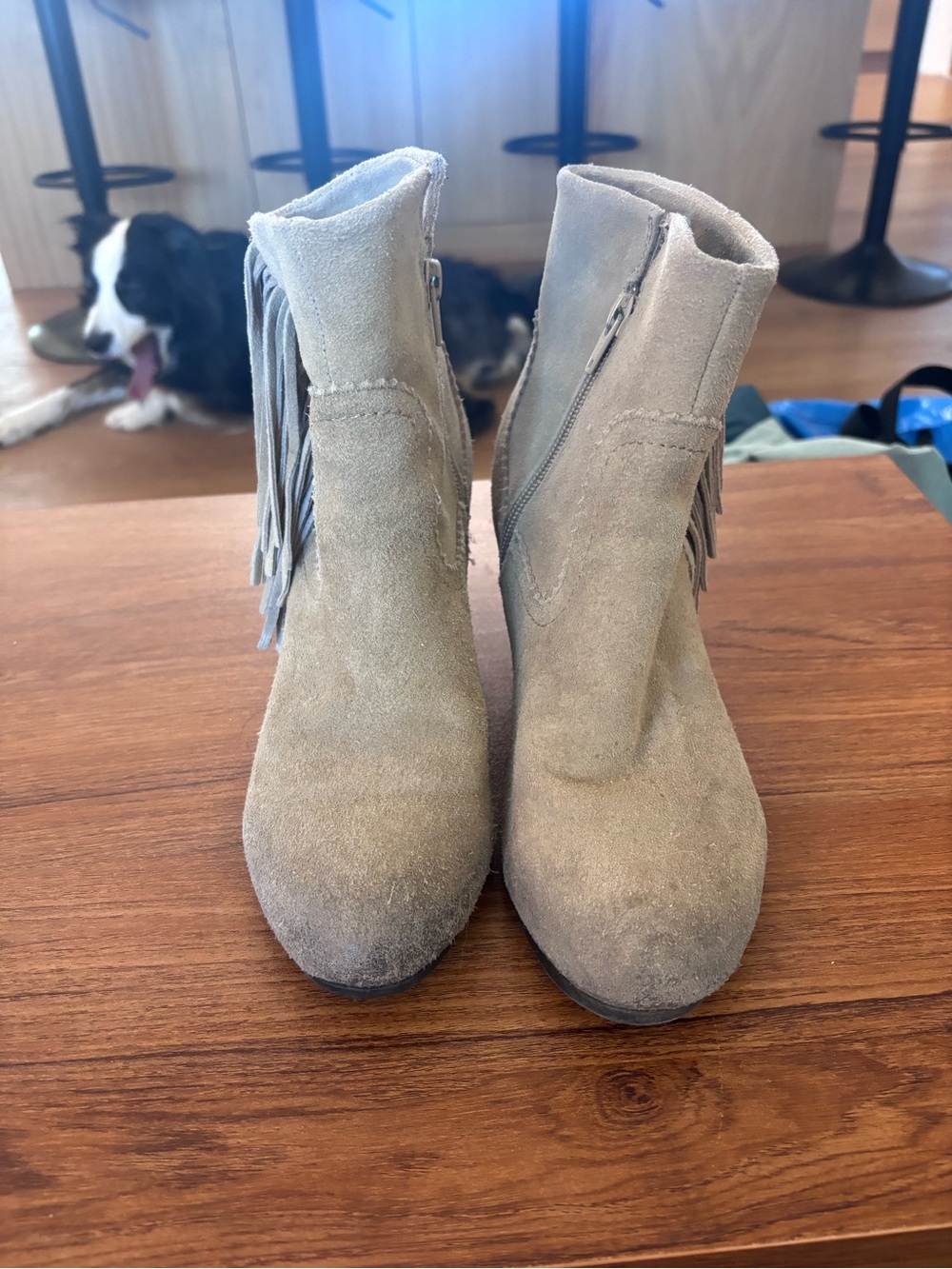 Ruff Hewn Taupe Suede Fringe Ankle Boots
